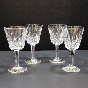 NIB Waterford Crystal  "Lismore" Claret Wine Glasses 5 7/8" Tall Set of 4